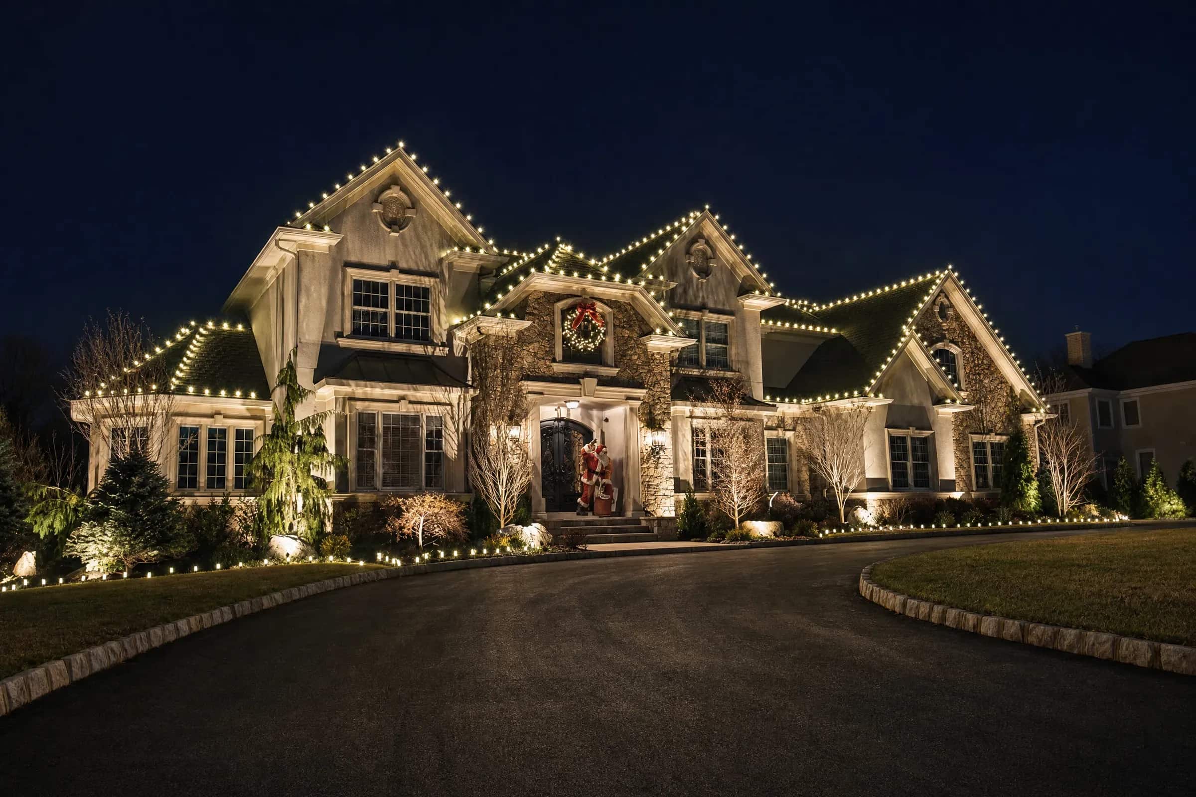 Classic Winter Christmas light installation by Top Tier Lights in greater Houston